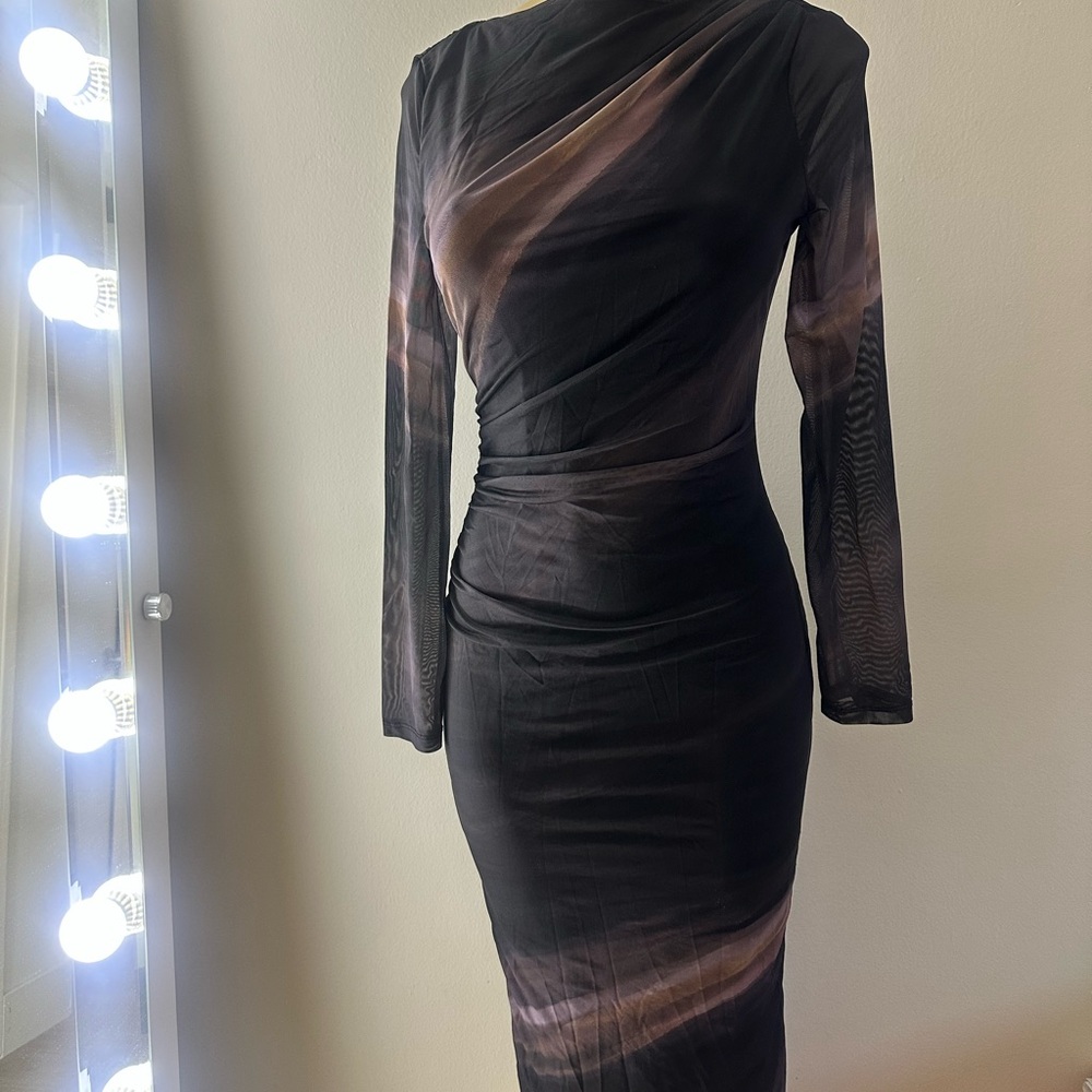 SHEIN Black and Brown Long Sleeve Dress